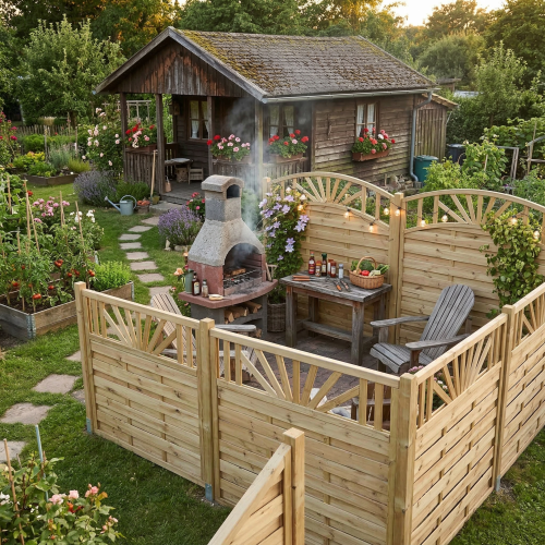 Dichtzaun Rimini Rundbogen 180 × 200/180 cm – mit Rankgitter