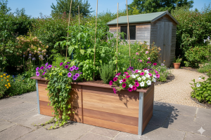 Hochbeet aus Bankirai mit Kantenschutz