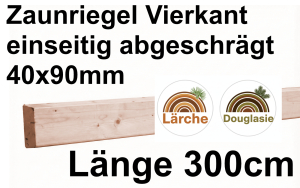 Zaunriegel europ. Lärche/Douglasie, geschrägt 4,0x9,5x300 cm; 10 Stück