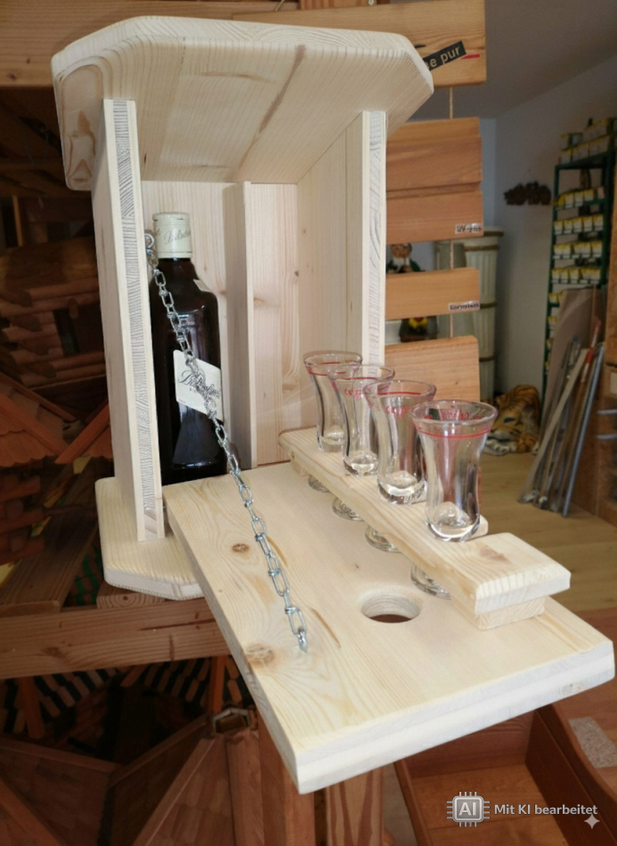 Entdecke einen einzigartigen, handgefertigten Vogelkasten, der humorvoll zu einer Mini-Schnapsbar umfunktioniert wurde. Perfekt als originelles Geschenk oder besonderes Deko-Objekt für Liebhaber von Unikaten und Spirituosen.