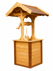 Holzbrunnen mit Kurbel und Eimer