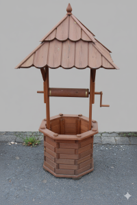 Holz-Gartenbrunnen mit Dach