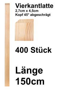 Vierkantlatte kdi 2,7 x 4,5 x 150 cm gehobelt, 400 Stück
