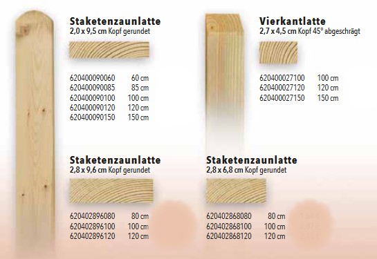 Rundbogen-/Vierkantlatten, Fichte/Kiefer, gehobelt, kdi