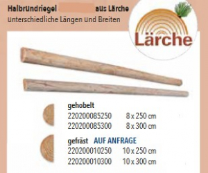 Halbrundriegel europ. Lärche/Douglasie 8x250 cm; 1 Stück